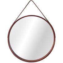 Apvalus veidrodis pakabinamas tamsiai rudu odiniu diržu (50 cm)
