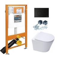 Potinkinis pakabinamo wc komplektas WERIT SWITCH juodas matinis mygtukas ir klozetas SAT Infinitio Compact Rimless su lėtaeigiu dangčiu