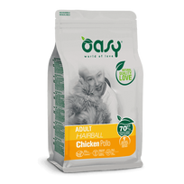 Oasy Adult Cat Hairball sausas maistas su vištiena katėms, 1.5 kg