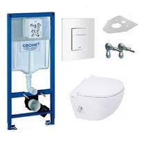 GROHE rėmo RAPID SL su baltu klavišu ir pakabinamo klozeto SAT Infinitio Rimless su bidė funkcija ir lėtaeigiu dangčiu komplektas