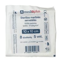 AMEDIPLUS, servetėlės sterilios marlinės 10x10cm, 8 sluoksnių N5