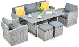 Lauko baldų komplektas BORNEO + su pufais, Stone Grey