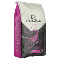 Canagan Highland Feast sausas maistas su antiena, kalakutiena, fazaniena ir lašiša šunims, 12 kg