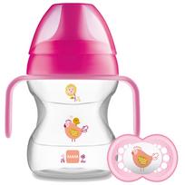 MAM 190 ml LEARN TO DRINK gertuvė su rankenėlėmis + čiulptukas PINK