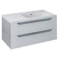 Pakabinama vonios spintelė Sapho Wave 90x45x48cm su praustuvu balta su silver oak dešininė