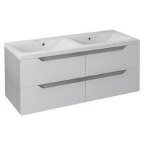 Pakabinama vonios spintelė Sapho Wave 120x50x48cm su dvigubu praustuvu balta su silver oak