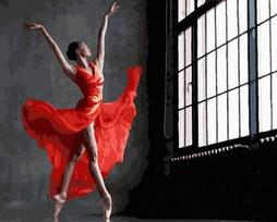 Tapyba pagal skaičius. Balerina raudona suknele