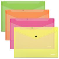 Plastikinis vokas su spaustuku GLOSSY NEON, ErichKrause, A4, 180mkr, permatomas, 4 sp.