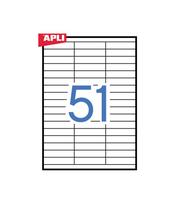 Lipnios etiketės APLI, 70 x 16,9 mm, A4, 51 lipdukai lape, 100 lapų, balta