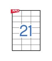 Lipnios etiketės APLI, 70 x 42,4 mm, A4, 21 lipdukai lape, 100 lapų, balta