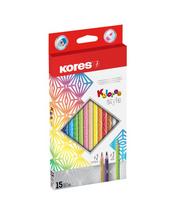 Spalvoti pieštukai KORES KOLORES STYLE, tribriauniai, 3mm, 15 spalvų (2 metalizuotos spalvos ir 1 neoninė)