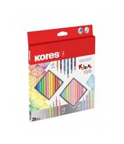 Spalvoti pieštukai KORES KOLORES STYLE, tribriauniai, 3mm, 26 spalvos (6 metalizuotos, 4 pastelinės