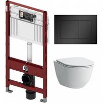 WC rėmo Tece komplektas, su juodu mygtuku ir klozetu Laufen Pro