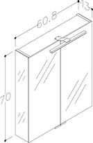 Veidrodinė spintelė su dvigubo veidrodžio durelėmis, LED apšvietimu, IP44, 60 cm
