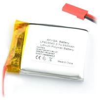 Akumuliatorius Li-Pol Akyga 650mAh 1S 3.7V - Jungtys JST-BEC + Lizdas