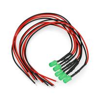 5mm 12V LED su rezistoriumi ir kabeliu - žalia