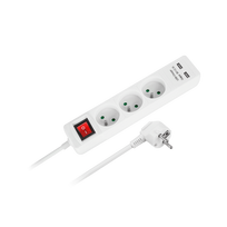 Rebel elektros tinklo ilgintuvas 3 lizdai + 2 USB lizdai su jungikliu 3m