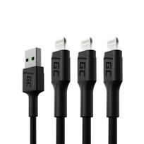 3x kabelis Green Cell GC Ray USB - 120 cm žaibas, skirtas iPhone, iPad, iPod, baltas LED, greitas įkrovimas
