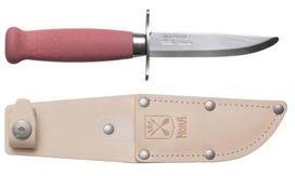 Vaikiškas peilis Morakniv Scout 39 Safe, odinis dėklas, dviguba pirštų apsauga, spalva bordinė