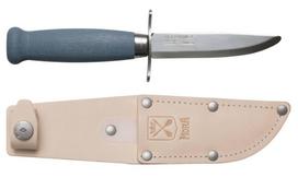 Vaikiškas peilis Morakniv Scout 39 Safe, odinis dėklas, dviguba pirštų apsauga, spalva mėlyna