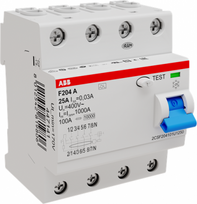 4P A 25A 30mA Residual Current Circuit Breaker (RCCB) F204 A-25/0.03 U 2CSF204101U1250 | 8012542819806
