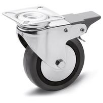 Pasukamas ratas fi 60 mm guma su stabdžiu su tvirtinimo plokšte, keliamoji galia 50 kg RE.C7-060-SBF-C