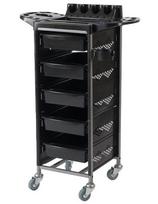 W Beauty kirpyklinis vežimėlis juodas metalinis rėmas ir šonai atlenkiamos lentynėlės, laikiklis Daylin