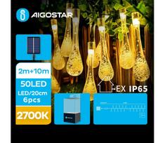 Aigostar - LED Saulės Dekoratyvinė girlianda 50xLED/8 funkcijos 12m IP65 šilta balta