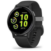 Garmin vívoactive 5 skalūnų spalvos aliuminio apvadas su juodu korpusu ir silikoniniu dirželiu