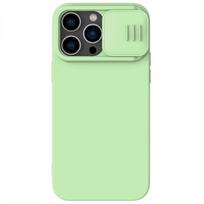 Šviesiai žalias dėklas su kameros apsauga "Nillkin CamShield Silky Magnetic Silicone" telefonui iPhone 14 Pro Max