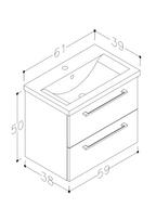 SCANDIC, spintelė su praustuvu, 2 stalčiai, 61cm, juodas ąžuolas