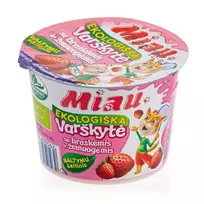 Ekologiška varškytė su braškėmis ir žemuogėmis MIAU, 6% rieb., 100 g