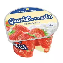 Grūdėta varškė su braškėmis, 7% rieb. 150 g