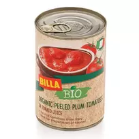 Ekologiški nulupti slyviniai pomidorai (60%) savo sultyse BILLA BIO, 425 ml