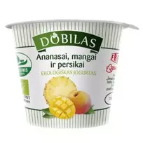 Ekologiškas jogurtas su ananasais, mangais ir persikais DOBILAS 2,5% rieb., 125 g