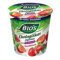 Ekologiškas jogurtas be laktozės su braškėmis BIOS, 3,1% rieb., 370 g