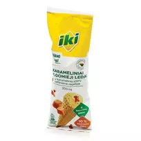 Karamelės skonio valgomieji ledai IKI vafliniame ragelyje su karameliniu įdaru, 200 ml