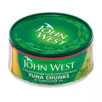 Tuno gabaliukai saulėgrąžų aliejuje JOHN WEST, 145 g