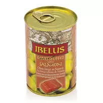 Žaliosios alyvuogės įdarytos lašišomis IBELUS, 280 g