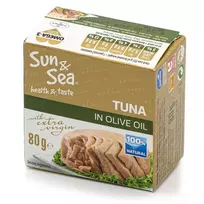 Tunų gabaliukai alyvuogių aliejuje SUN & SEA, 80 g