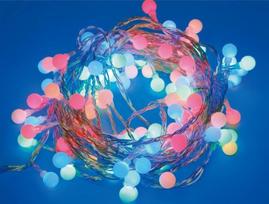 Elektrinė girlianda CHERRY BALL, 100 LED, IP44, 6 W, 24V, 8 režimai, įvairių sp., sujungiamos, 8 m
