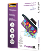 FELLOWES | Laminating Pouch PREMIUM | A4 | Clear | Enhance 80 Micron thickness, 216x303 mm - A4, 100 pcs; The unique directional arrow quality mark disappears upon lamination.