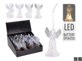 Pakabinama dekoracija ANGEL, 4 dizainai, (elementai 3xLR44 įeina), šiltai baltos sp. LED, h11,5 cm
