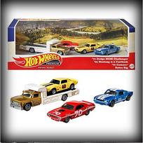 Hot Wheels Premium Diorama Modeliukas Premium Set #5 *Going to the Races* (1970 Dodge Challenger,Ford Mustang 2+2 Fastback,1970 Chevrolet  Camaro,Retro Rig Flatbed)