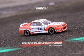 PRE-ORD3R Inno64 Modeliukas 1993 Nissan Skyline GT-R (R32) #1 M. Hasemi/H. Fukuyama *Unisia Jecs* JTCC, orange/white