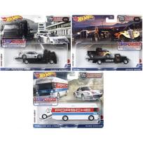Hot Wheels Premium Team Transpport Modeliukas ’97 Mercedes-Benz CLK-GTR / Fleet Street + Porsche 959 (1986) / Euro Hauler  +  ’33 Willys / Speed Waze