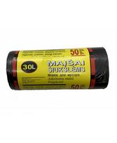 Šiukšlių maišai, 30 litrų, rulone 50 vnt., HDPE, juodos sp.