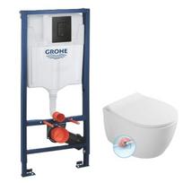 Potinkinis wc rėmas Grohe su Phantom Black spalvos mygtuku ir Sentimenti Rimless pakabinamas klozetas