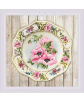 Plate with Pink Poppies. Satin Stitch 0075 PT