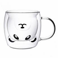 Dvigubo stiklo puodelis vaikams su rankena „Panda“ 260ml